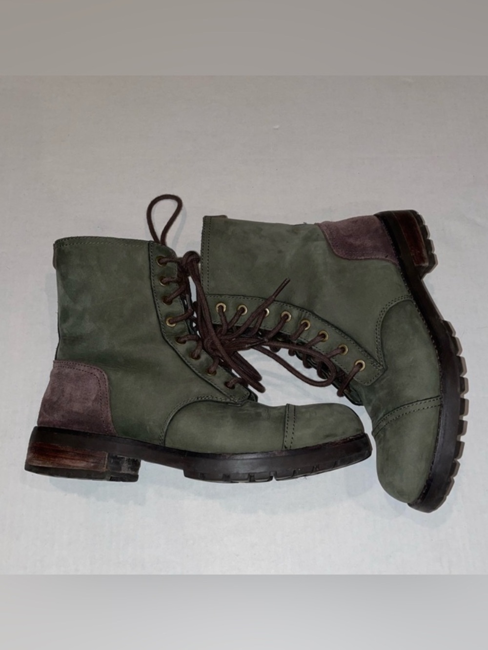 UGG Kilmer Olive Green Lace-Up Women's Ankle Boots with Brown Accents